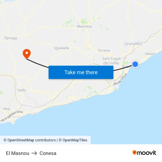El Masnou to Conesa map