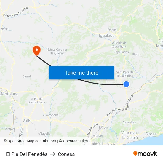 El Pla Del Penedès to Conesa map