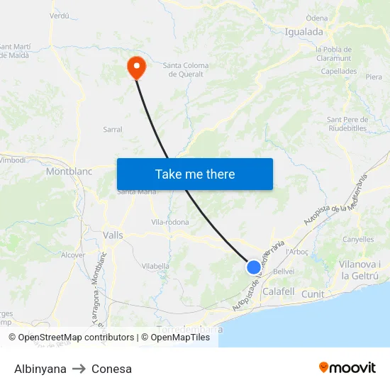 Albinyana to Conesa map