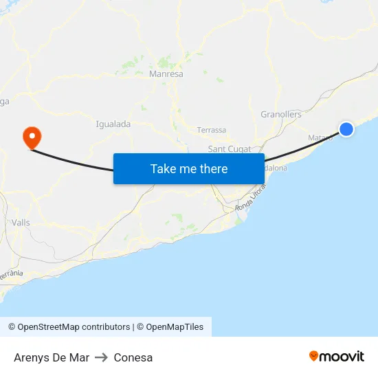 Arenys De Mar to Conesa map