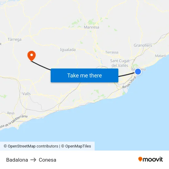 Badalona to Conesa map