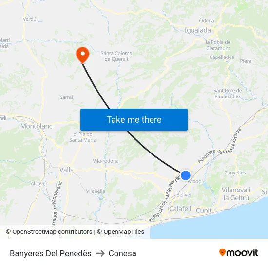 Banyeres Del Penedès to Conesa map