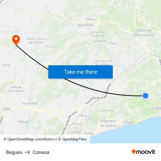 Begues to Conesa map