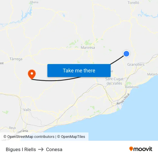 Bigues I Riells to Conesa map