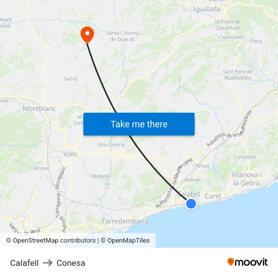 Calafell to Conesa map