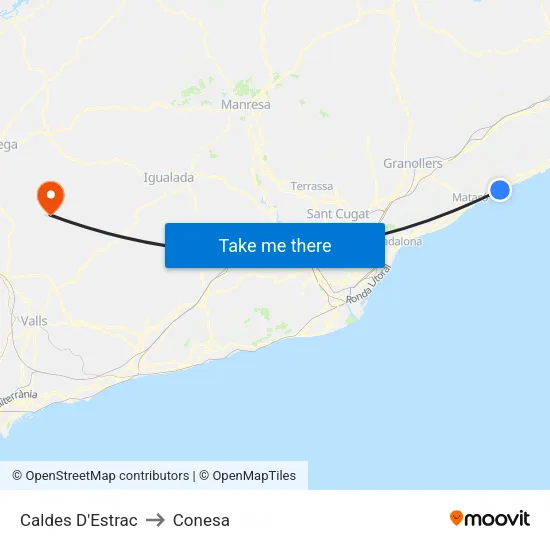 Caldes D'Estrac to Conesa map