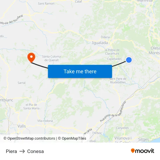 Piera to Conesa map