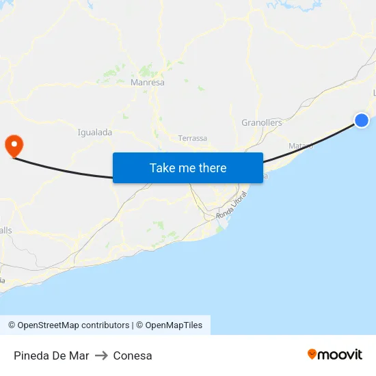 Pineda De Mar to Conesa map