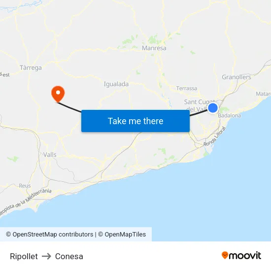 Ripollet to Conesa map