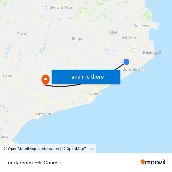 Riudarenes to Conesa map