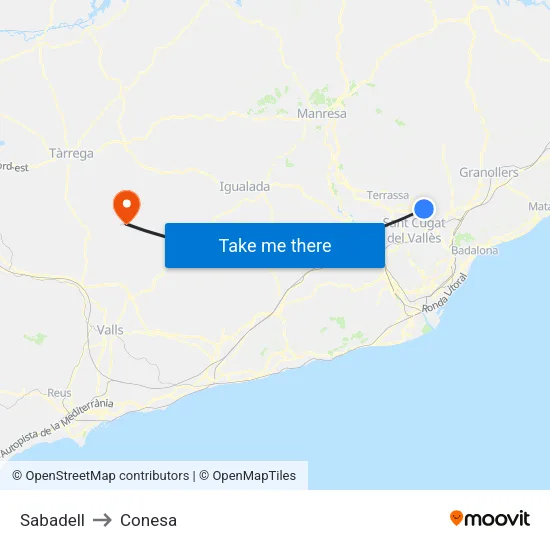 Sabadell to Conesa map