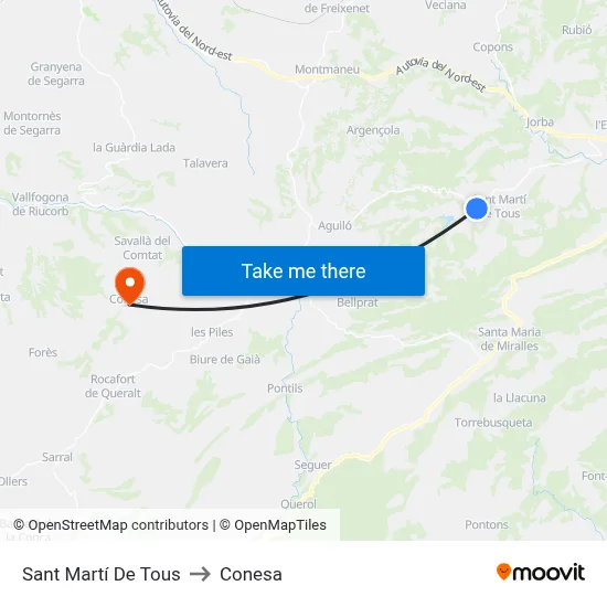 Sant Martí De Tous to Conesa map