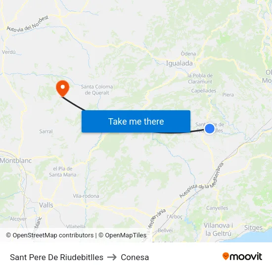 Sant Pere De Riudebitlles to Conesa map