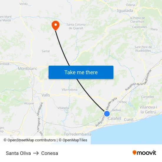 Santa Oliva to Conesa map