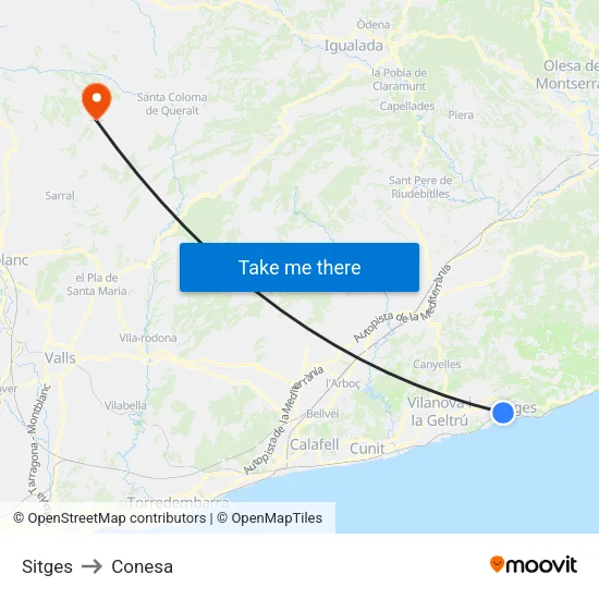 Sitges to Conesa map