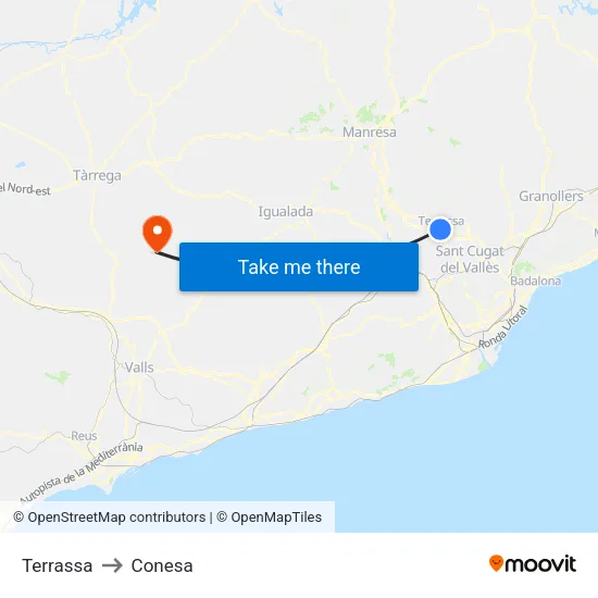 Terrassa to Conesa map