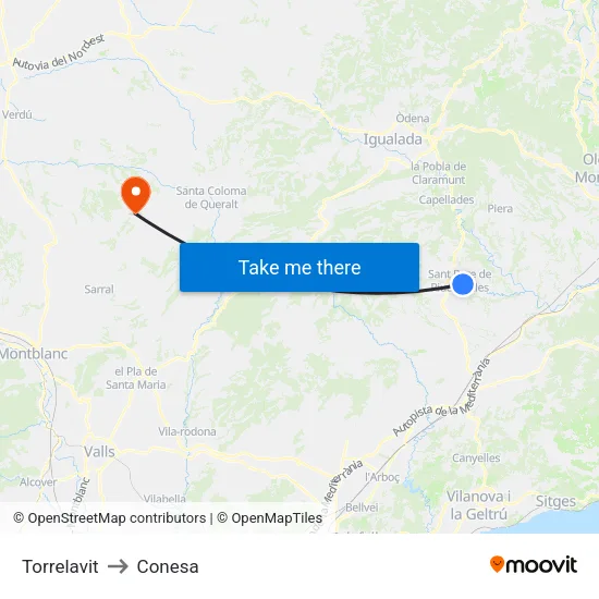 Torrelavit to Conesa map