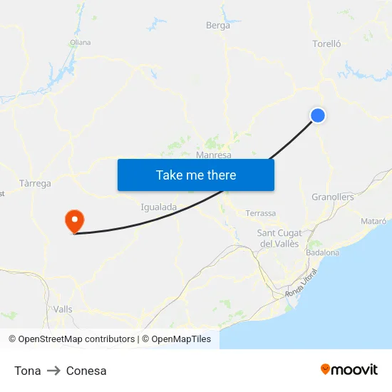 Tona to Conesa map