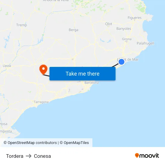 Tordera to Conesa map