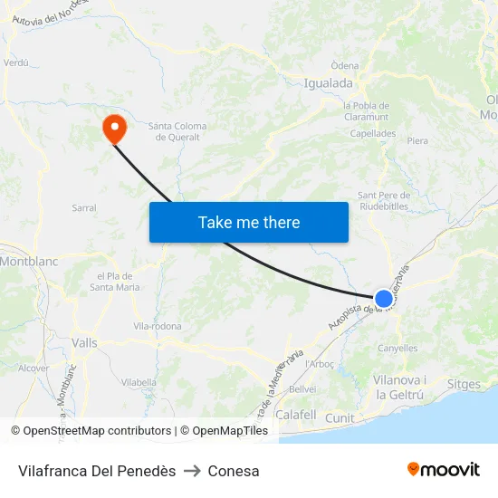 Vilafranca Del Penedès to Conesa map