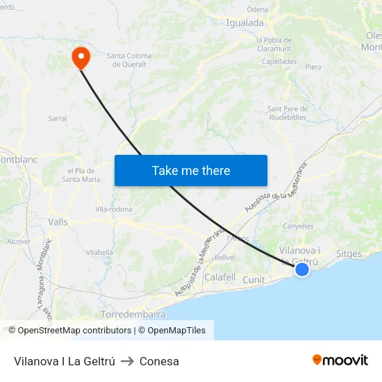 Vilanova I La Geltrú to Conesa map