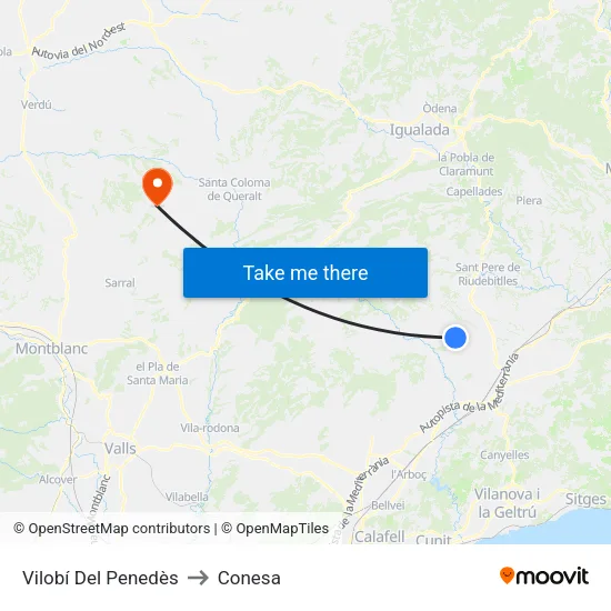 Vilobí Del Penedès to Conesa map