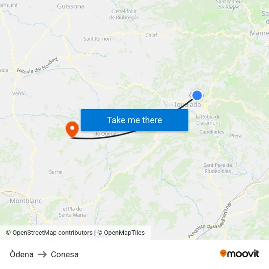 Òdena to Conesa map