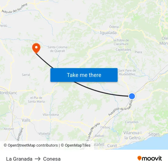 La Granada to Conesa map