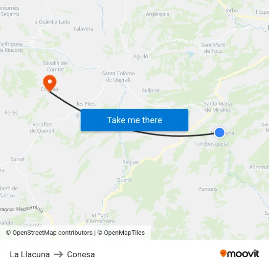 La Llacuna to Conesa map