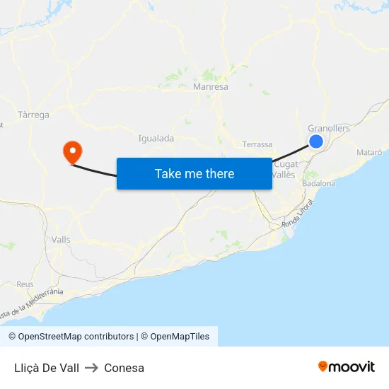Lliçà De Vall to Conesa map