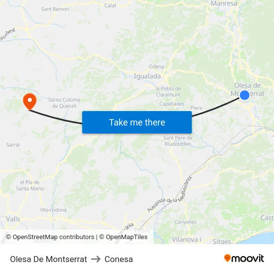 Olesa De Montserrat to Conesa map