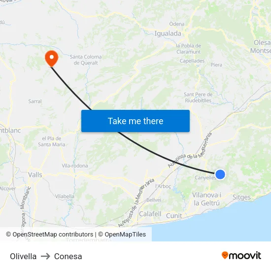 Olivella to Conesa map