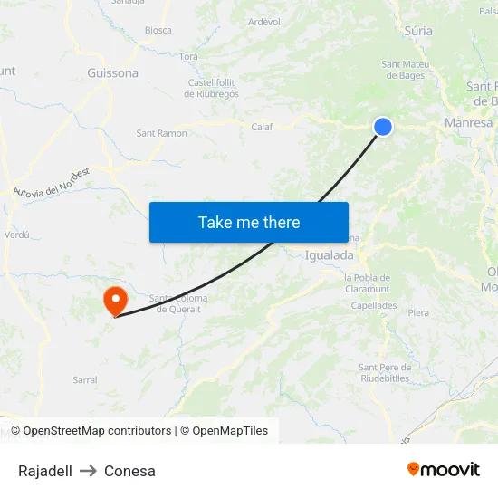 Rajadell to Conesa map