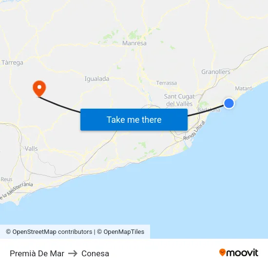 Premià De Mar to Conesa map