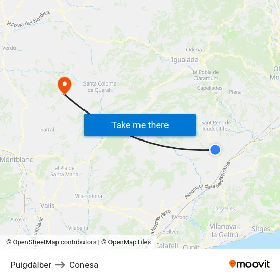 Puigdàlber to Conesa map