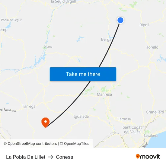 La Pobla De Lillet to Conesa map