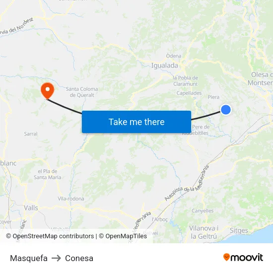 Masquefa to Conesa map