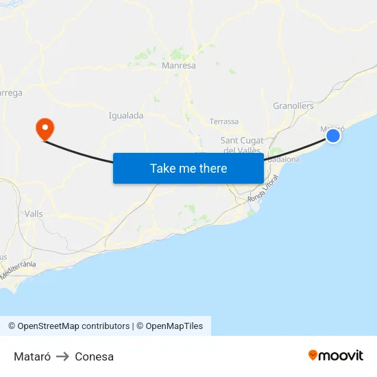 Mataró to Conesa map