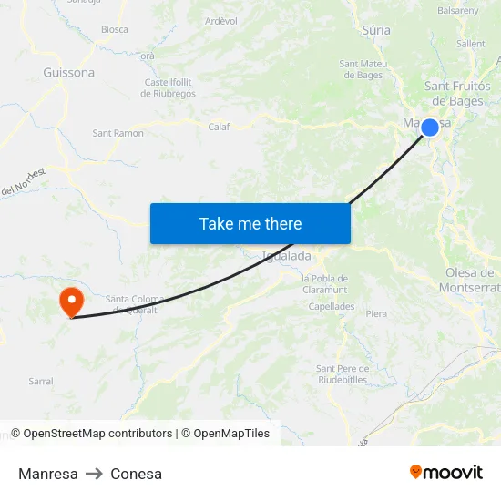 Manresa to Conesa map