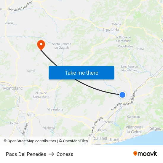 Pacs Del Penedès to Conesa map
