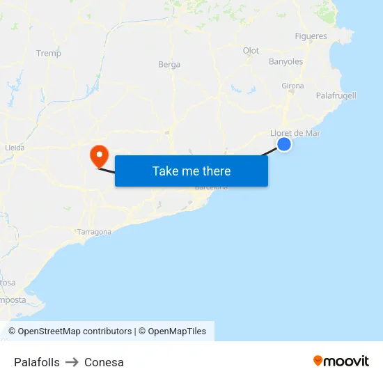 Palafolls to Conesa map