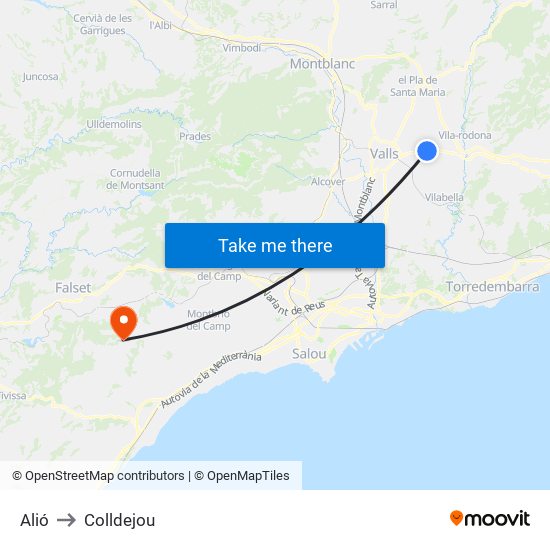 Alió to Colldejou map