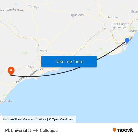 Pl. Universitat to Colldejou map