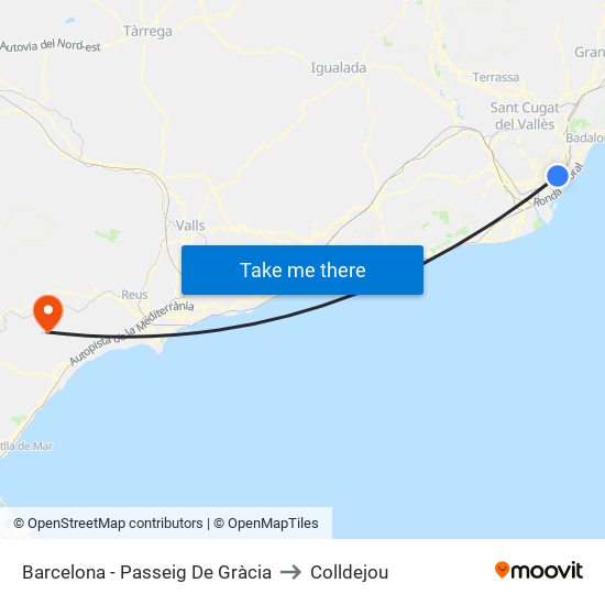 Barcelona - Passeig De Gràcia to Colldejou map