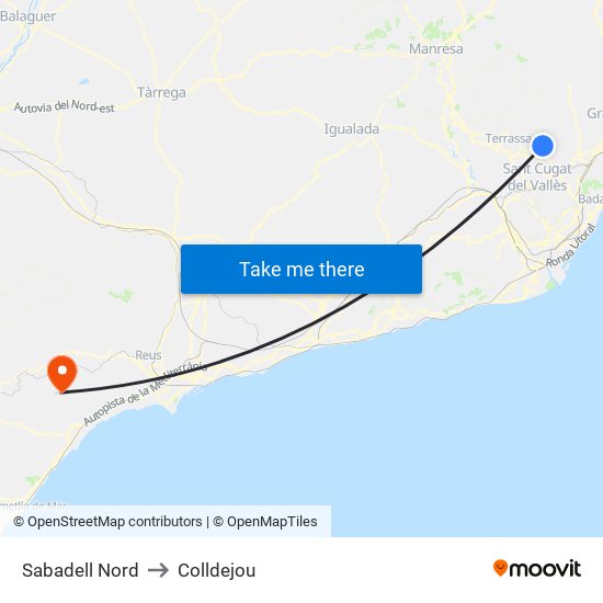 Sabadell Nord to Colldejou map