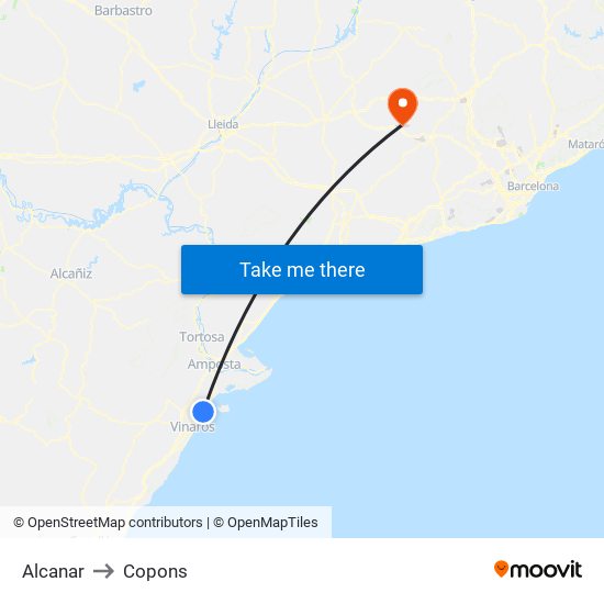 Alcanar to Copons map