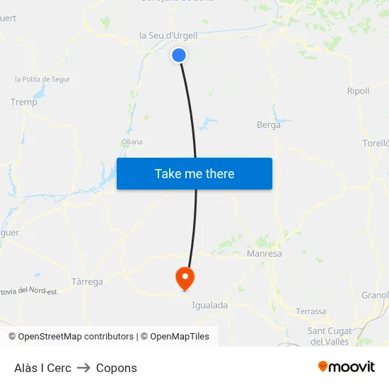 Alàs I Cerc to Copons map