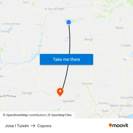 Josa I Tuixén to Copons map