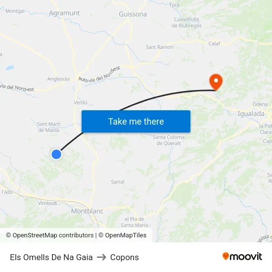 Els Omells De Na Gaia to Copons map
