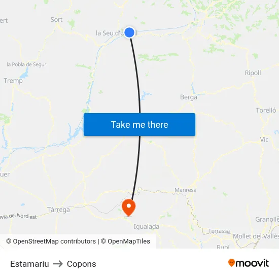 Estamariu to Copons map